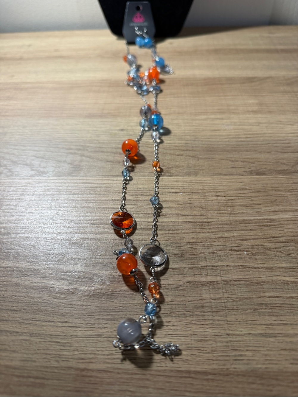 paparazzi Orange and Light Blue Bead Drop Necklace